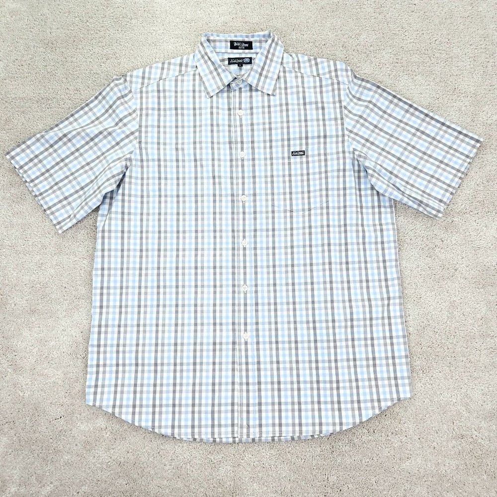 Ecko Unltd Shirt Men's Medium Blue Checkered Button Front Short Sleeve Casual
